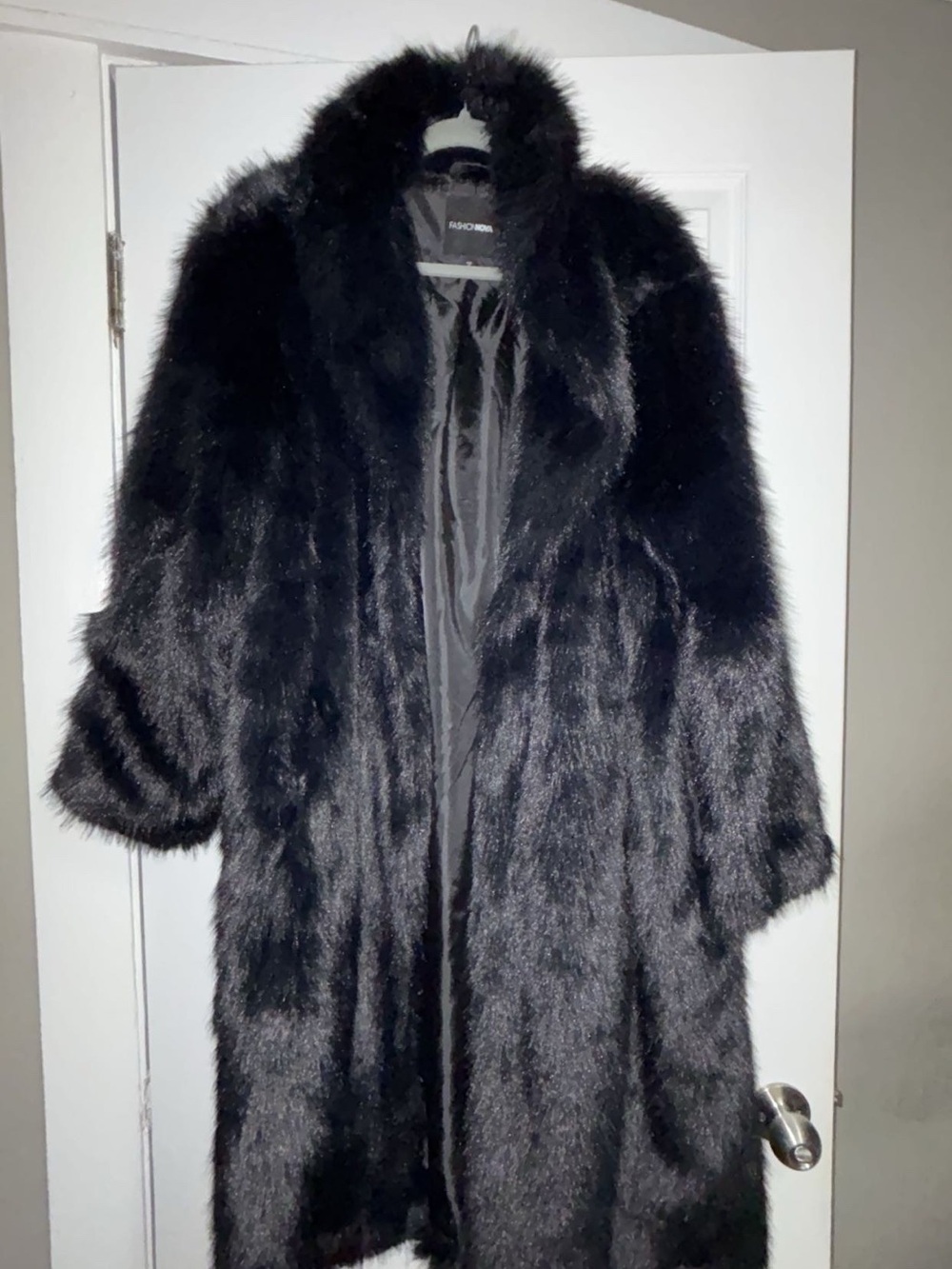 Fashion Nova Black Faux Fur Long Coat